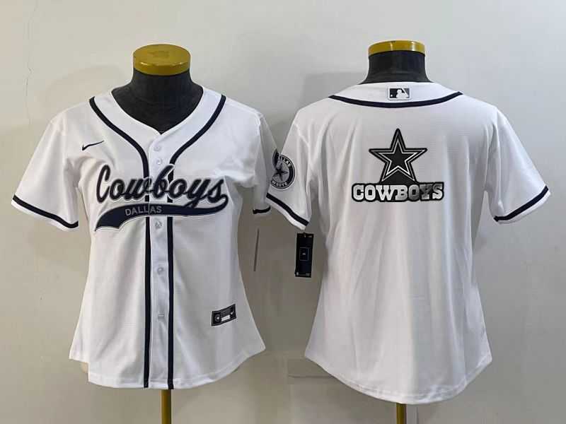 Women%27s Dallas Cowboys White Team Big Logo With Patch Cool Base Stitched Baseball Jersey